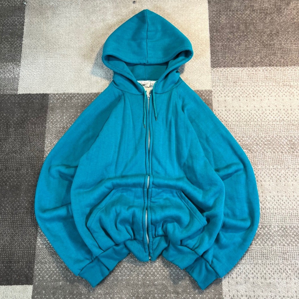 MacGregor Mens Vintage 90s Zip Up Hoodie Teal Waffle Lined Thermal‎ Large
